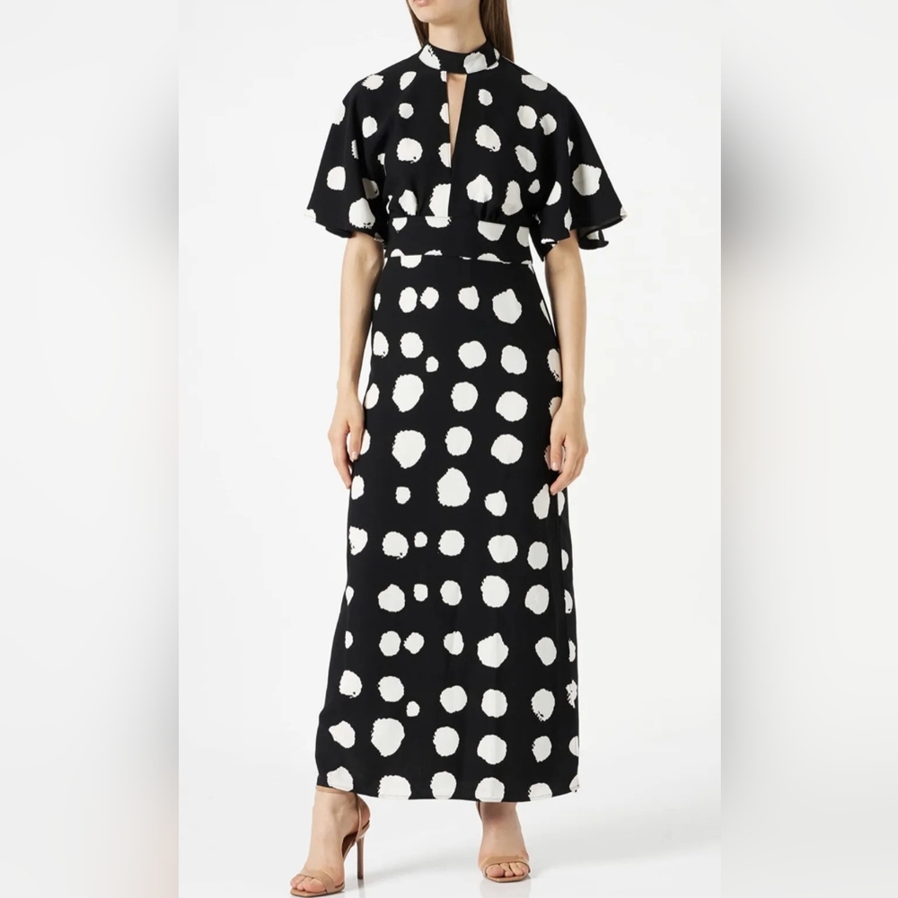 Truth & Fable Womens Keyhole Black/White Maxi Dress Sz S Side Slit Evening